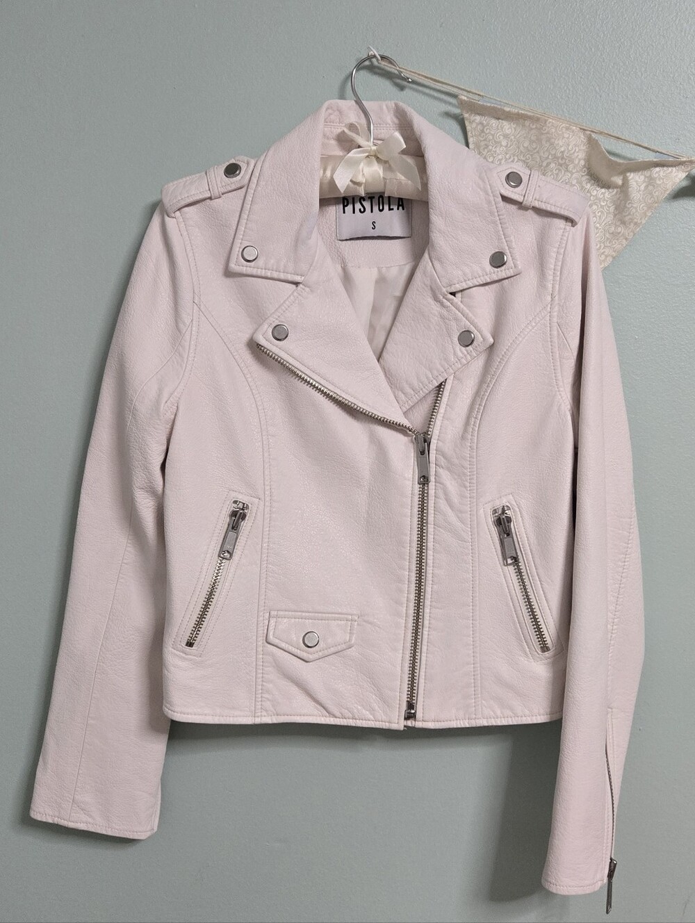 Pistola Marni Vegan Moto Jacket in Alabast Cropped Size S